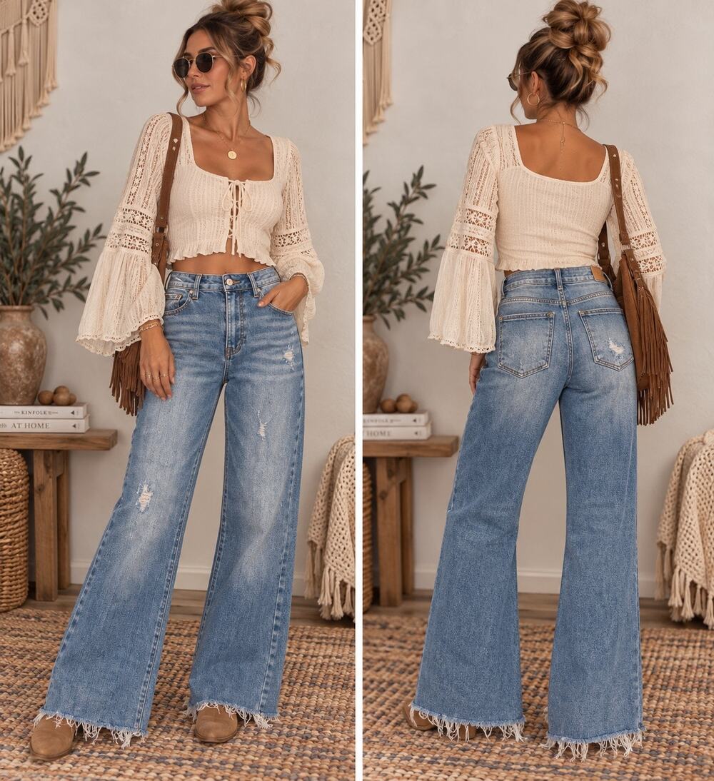 Risen Jeans Wide Leg Light Wash Jeans Size 3